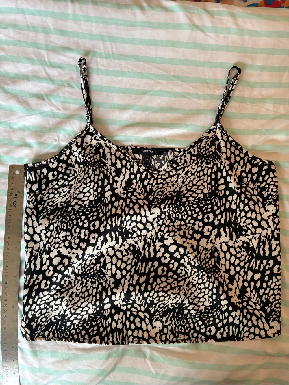 Forever 21 Black and White Animal-Print Spaghetti Strap Satin-feel Cami Top